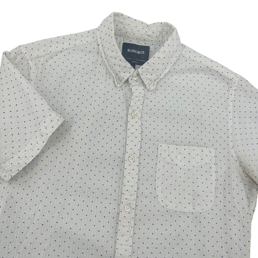 Bonobos Mens Medium Slim Fit Seersucker Polka Dot Short Sleeve Button Down Shirt